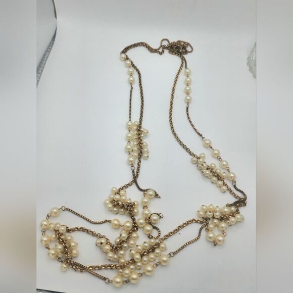 Vintage double gold chain with pearl clusters - Picture 6 of 7